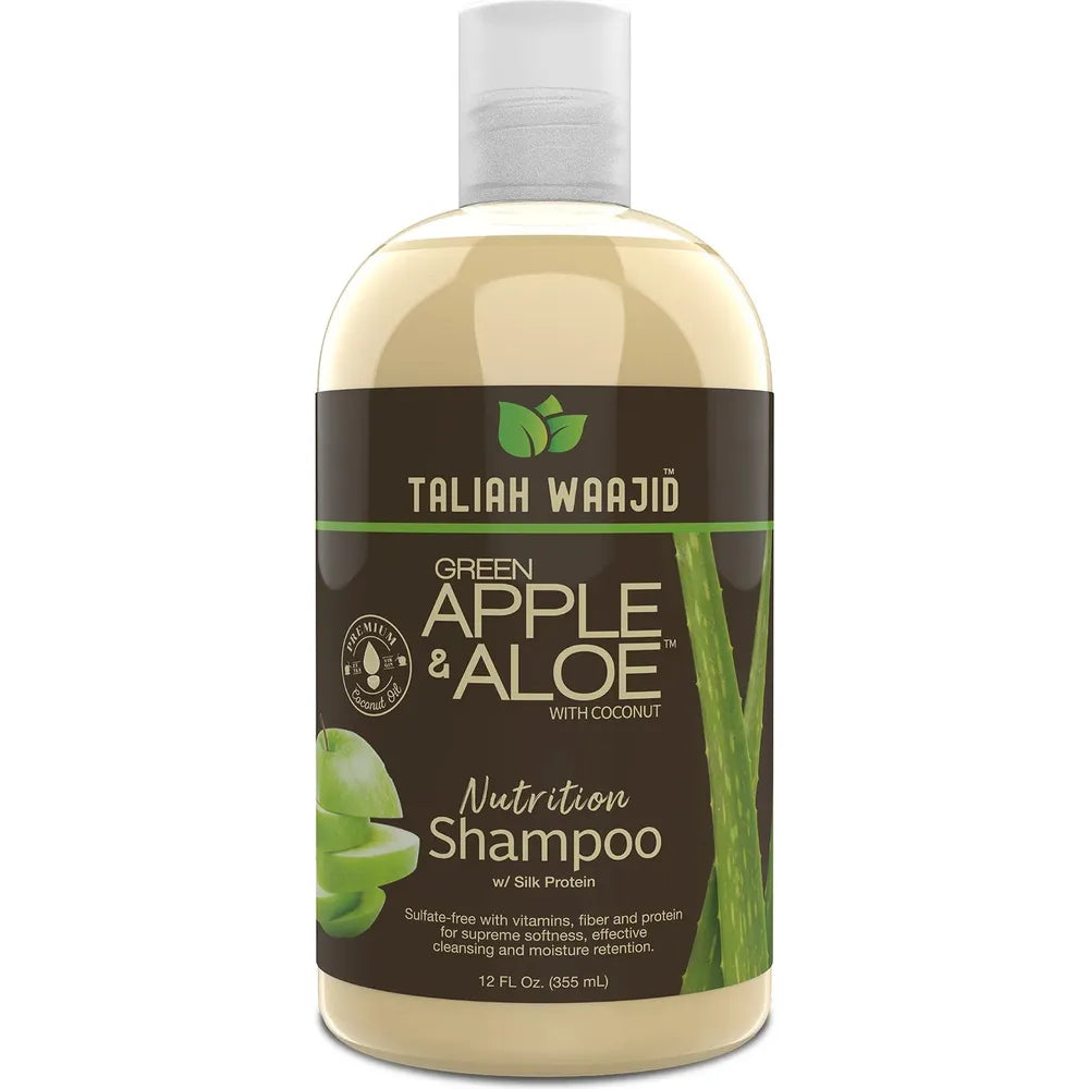 Taliah Waajid Green Apple & Aloe Nutrition Shampoo with Coconut | Curl Moisturizer Vitamins, Fiber, and Protein Formula | Softer, Smoother Hair Cleansing for Thick Curly Hair - 12oz - Beauty Exchange Beauty Supply