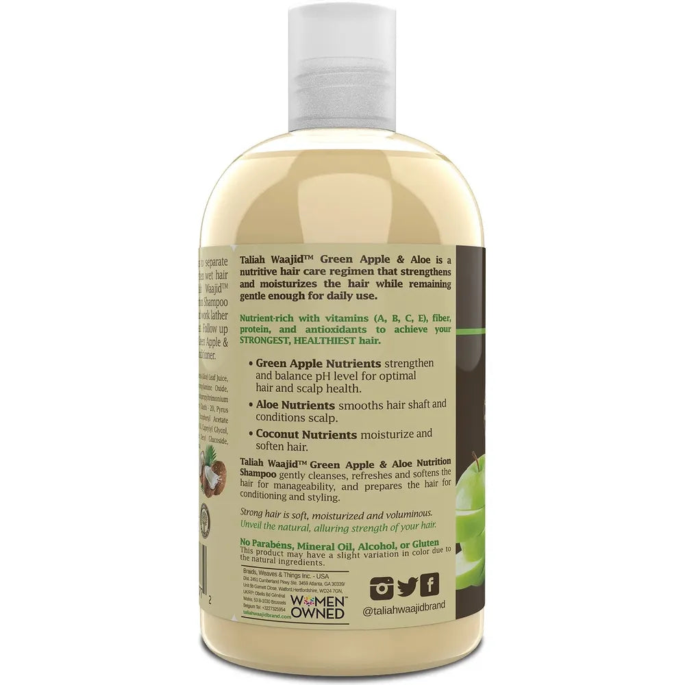 Taliah Waajid Green Apple & Aloe Nutrition Shampoo with Coconut | Curl Moisturizer Vitamins, Fiber, and Protein Formula | Softer, Smoother Hair Cleansing for Thick Curly Hair - 12oz - Beauty Exchange Beauty Supply
