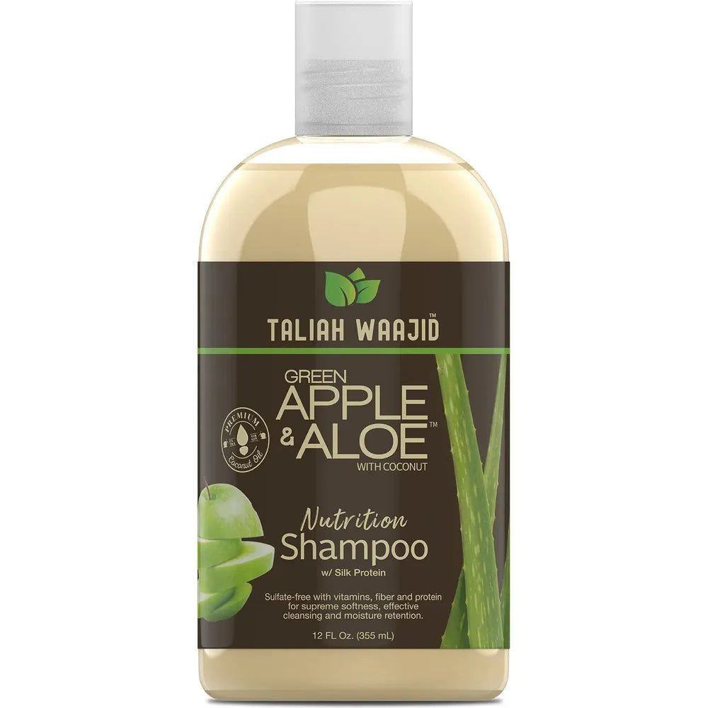 Taliah Waajid Green Apple & Aloe Nutrition Shampoo with Coconut | Curl Moisturizer Vitamins, Fiber, and Protein Formula | Softer, Smoother Hair Cleansing for Thick Curly Hair - 12oz - Beauty Exchange Beauty Supply