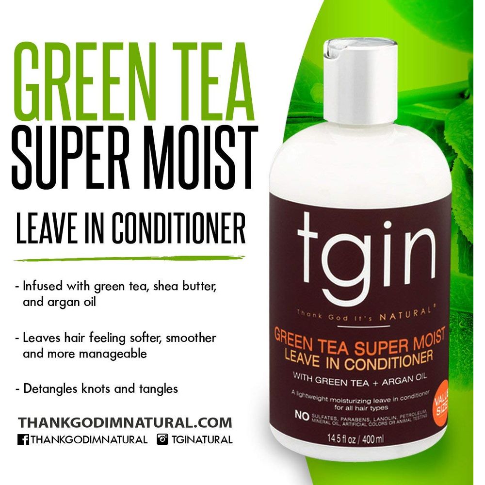 tgin Green Tea Super Moist Leave in Conditioner for Curly, Coily and Wavy Hair, with Argan Oil, Shea Butter and Green Tea, Moisturizes and Nourishes Dry Hair, 13 oz - Beauty Exchange Beauty Supply