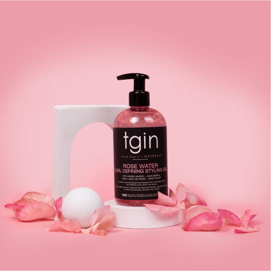 tgin Rose Water Defining Styling Gel for Curly, Coily and Wavy Hair, Reduce Frizz, Light Hold, Moisturizes and Defines Curls, 13 oz - Beauty Exchange Beauty Supply