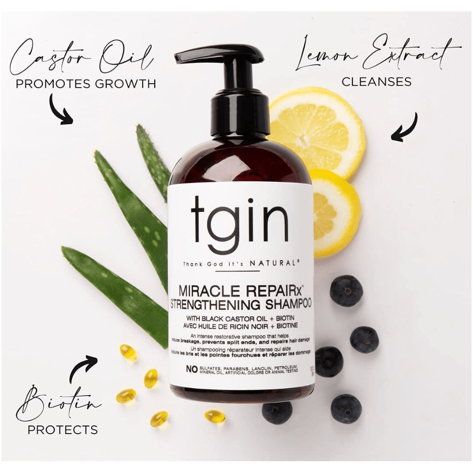 Thank God It's Natural tgin Miracle RepaiRx Strengthening Shampoo for Curly, Coily and Wavy Hair, with Black Castor Oil and Biotin, Repairs, Protects, and Restores Damaged Hair, 13 oz - Beauty Exchange Beauty Supply