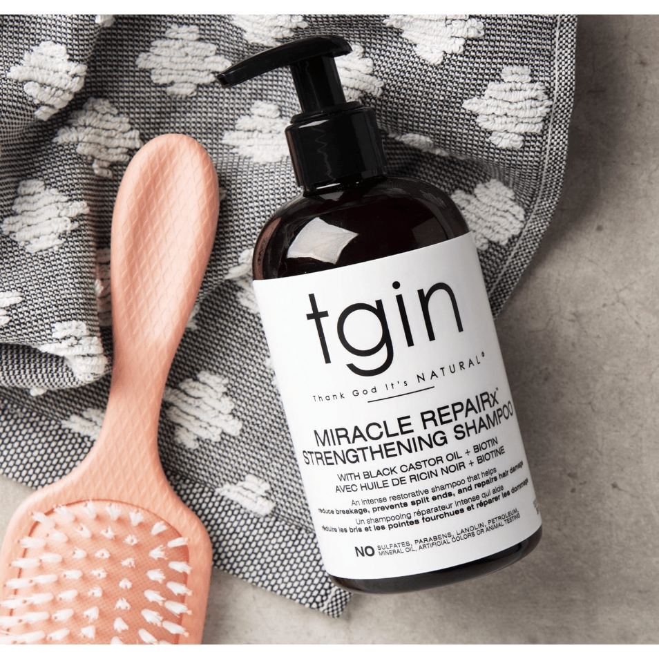 Thank God It's Natural tgin Miracle RepaiRx Strengthening Shampoo for Curly, Coily and Wavy Hair, with Black Castor Oil and Biotin, Repairs, Protects, and Restores Damaged Hair, 13 oz - Beauty Exchange Beauty Supply