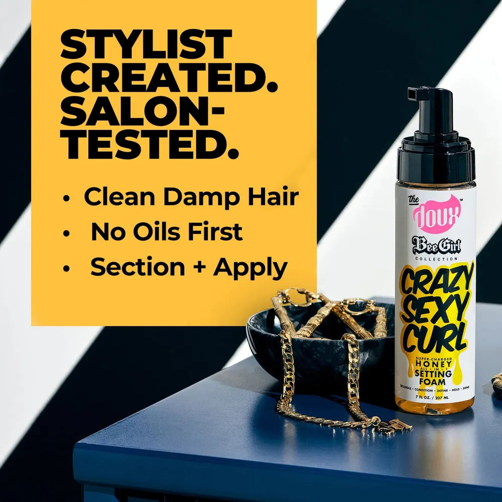 The Doux Bee Girl Super - Charged Honey Setting Foam | Lightweight Foam for Moisture, Hold & Definition โ All Hair Types โ 3.4 oz - Beauty Exchange Beauty Supply