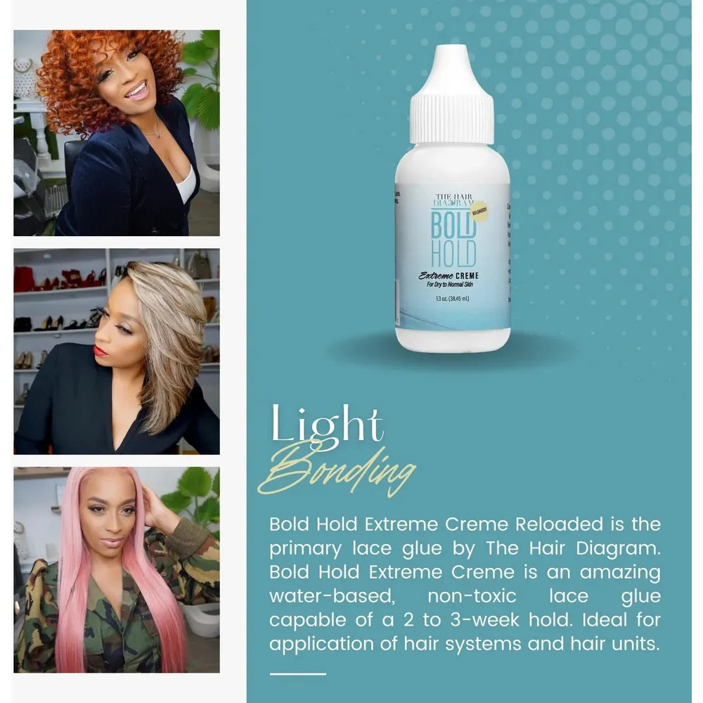 The Hair Diagram - Bold Hold Extreme Creme Reloaded | Strong Hold Glue for Lace Front Wigs and Hair Systems | Invisible Bonding | Non Toxic | No Odor or Latex | Humidity & Water Resistant | 1.3oz - Beauty Exchange Beauty Supply