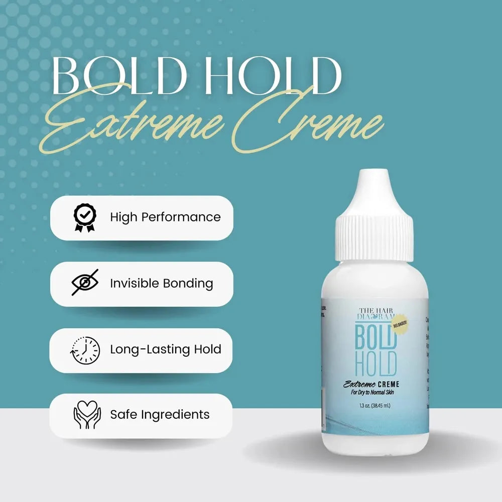 The Hair Diagram - Bold Hold Extreme Creme Reloaded | Strong Hold Glue for Lace Front Wigs and Hair Systems | Invisible Bonding | Non Toxic | No Odor or Latex | Humidity & Water Resistant | 1.3oz - Beauty Exchange Beauty Supply