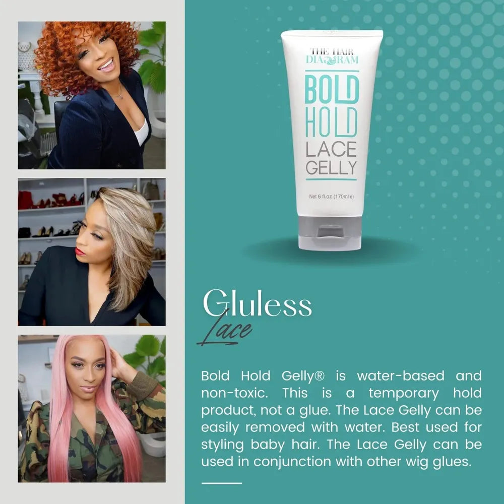 The Hair Diagram - Bold Hold Lace Gelly | Glue - less | Temporary Daily Hold For Lace Front Wigs and Hair Systems | Styling Agent For Baby Hairs | Non Toxic | Alcohol Free | Water Based Formula | 6oz - Beauty Exchange Beauty Supply