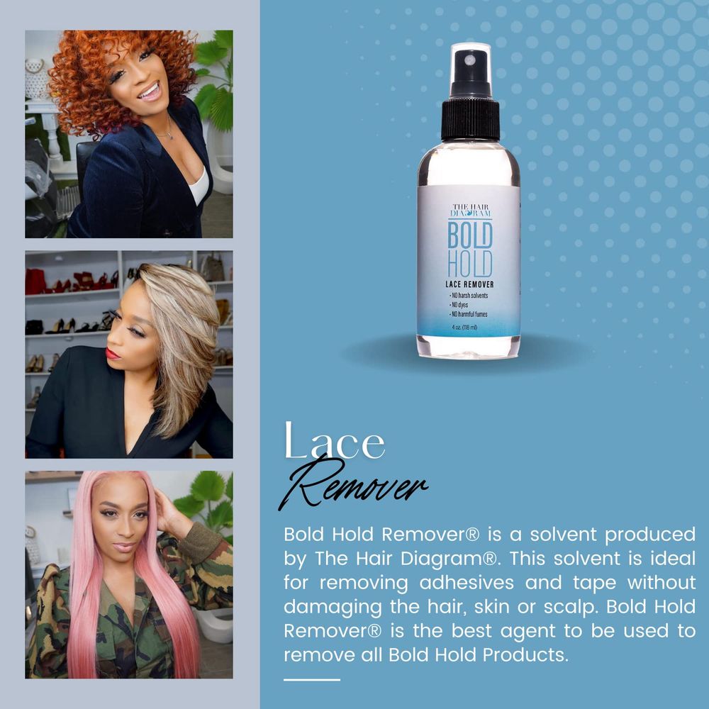 The Hair Diagram - Bold Hold Lace Remover | Bond Release Spray | Residue Removal Solution For Wigs - Extensions - Hair Systems | Tape & Lace Glue Remover | NO Harsh Solvents - Dyes - Harmful Fumes | 4oz - Beauty Exchange Beauty Supply