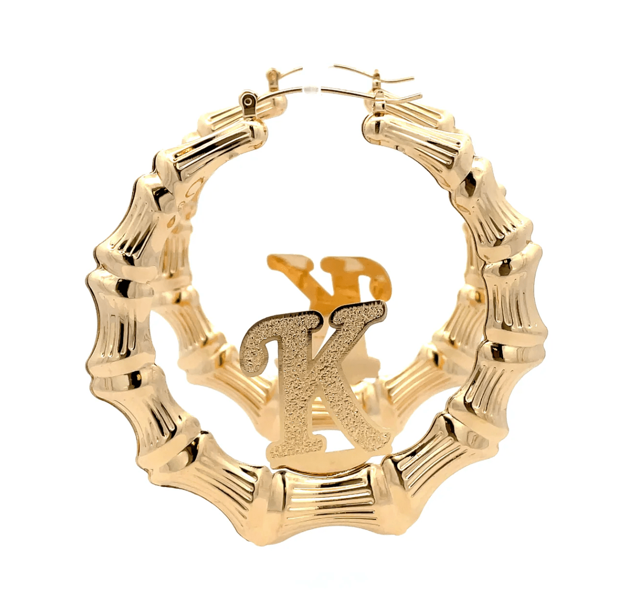 The One Jewelry Large Bamboo Initial Earrings - 70mm - Beauty Exchange Beauty Supply