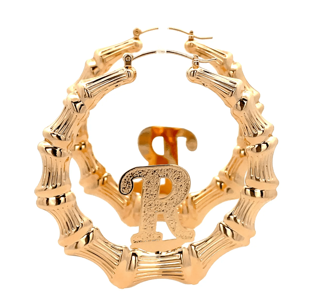 The One Jewelry Large Bamboo Initial Earrings - 70mm - Beauty Exchange Beauty Supply