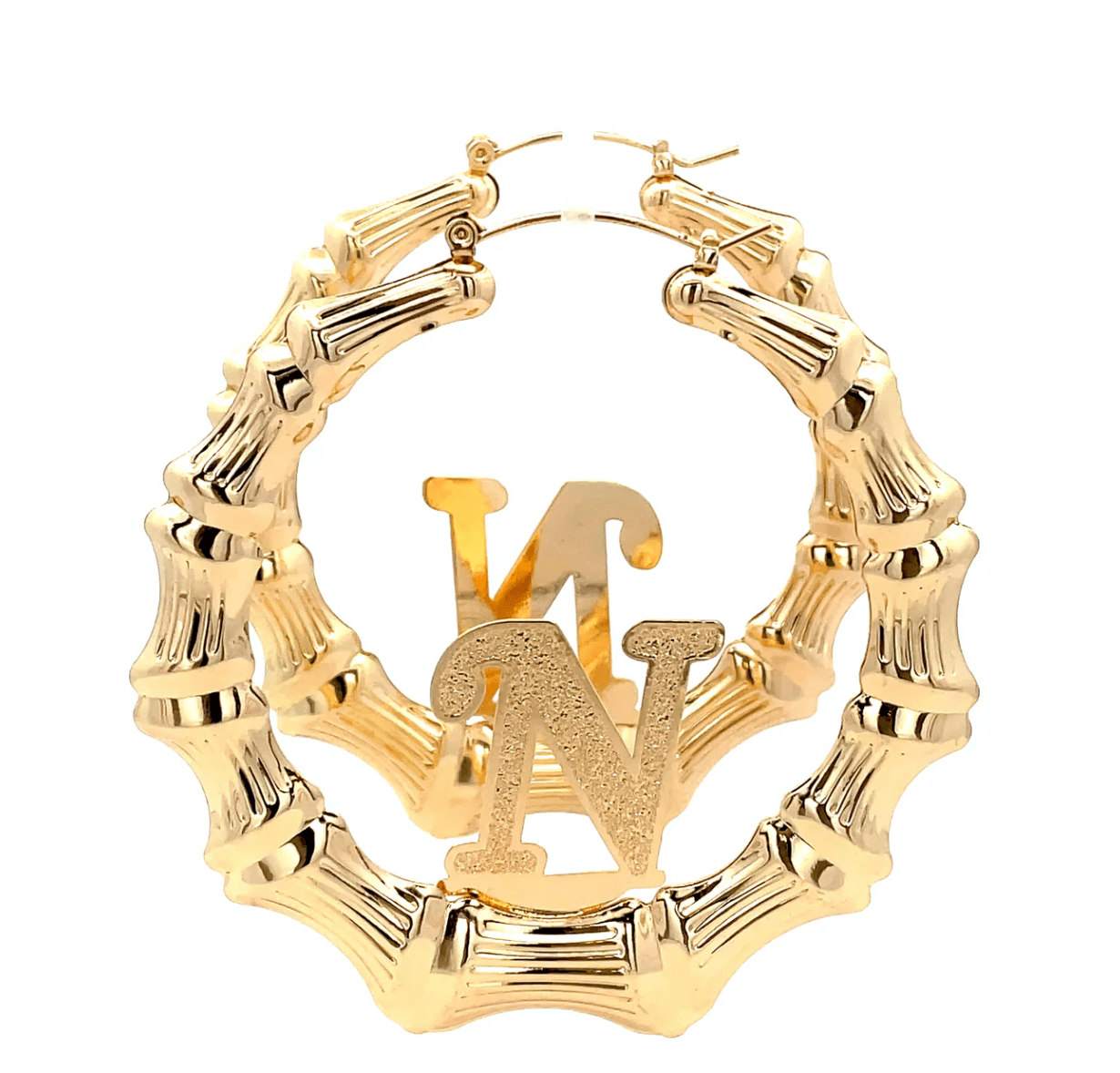 The One Jewelry Large Bamboo Initial Earrings - 70mm - Beauty Exchange Beauty Supply