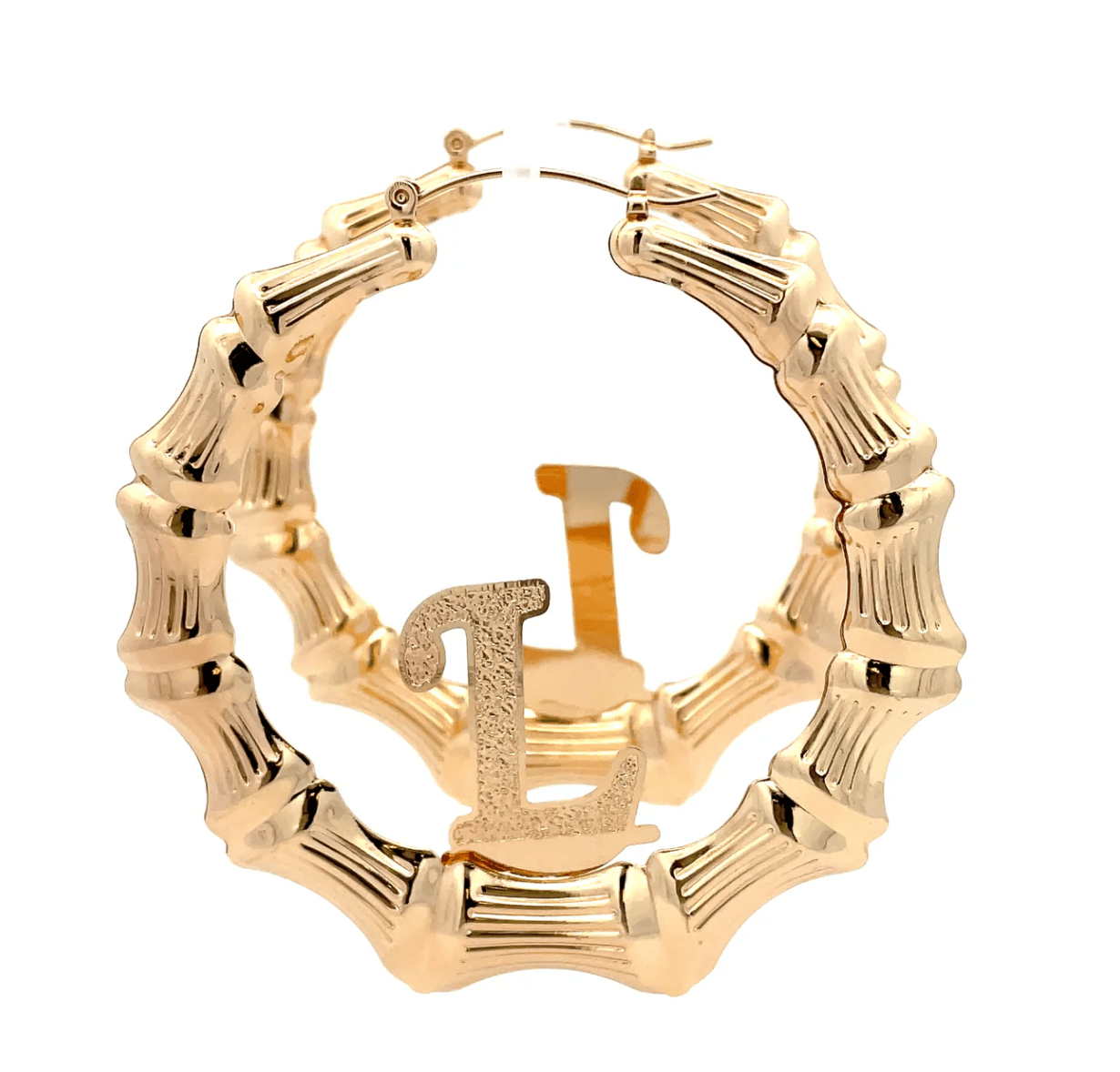 The One Jewelry Large Bamboo Initial Earrings - 70mm - Beauty Exchange Beauty Supply