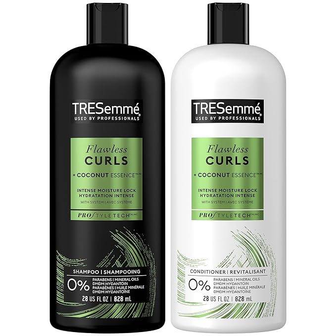 TRESemmé Flawless Curls Shampoo & Conditioner Set – With Coconut Oil for Defined, Frizz - Free Curls – 28 fl oz Each - Beauty Exchange Beauty Supply