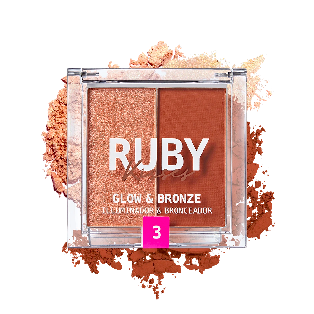 Ruby Kisses Glow & Bronze Highlighter Bronzer Duo – 2-in-1 Radiant Finish 4 Shades
