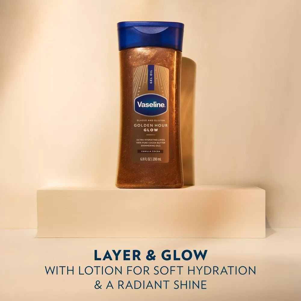 Vaseline Glazed & Glisten Vanilla Cocoa Shimmering Gel Body Oil – 6.8oz - Beauty Exchange Beauty Supply