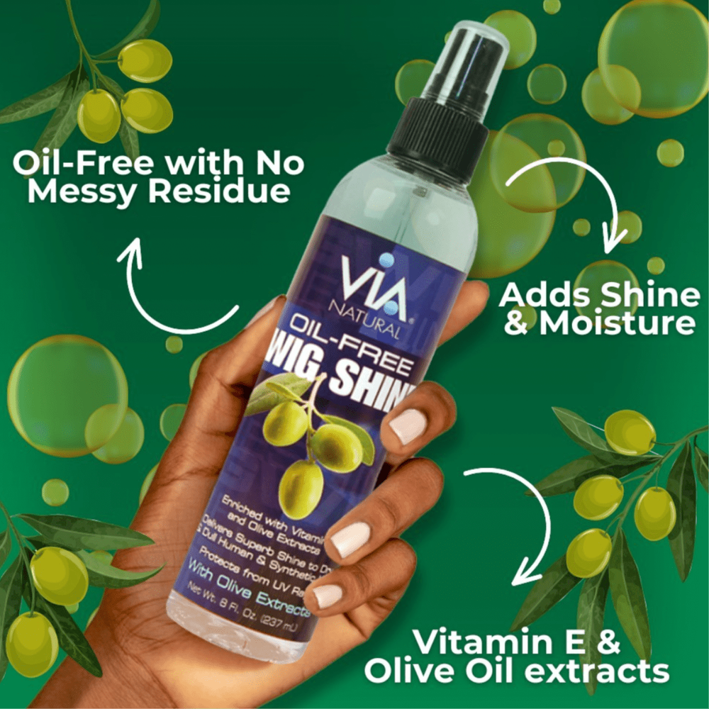 Via Natural Oil - Free Wig Shine Spray for Human & Synthetic Hair | Conditions with Vitamin E & Olive Extracts | 2oz, 4oz, 8oz | - Beauty Exchange Beauty Supply