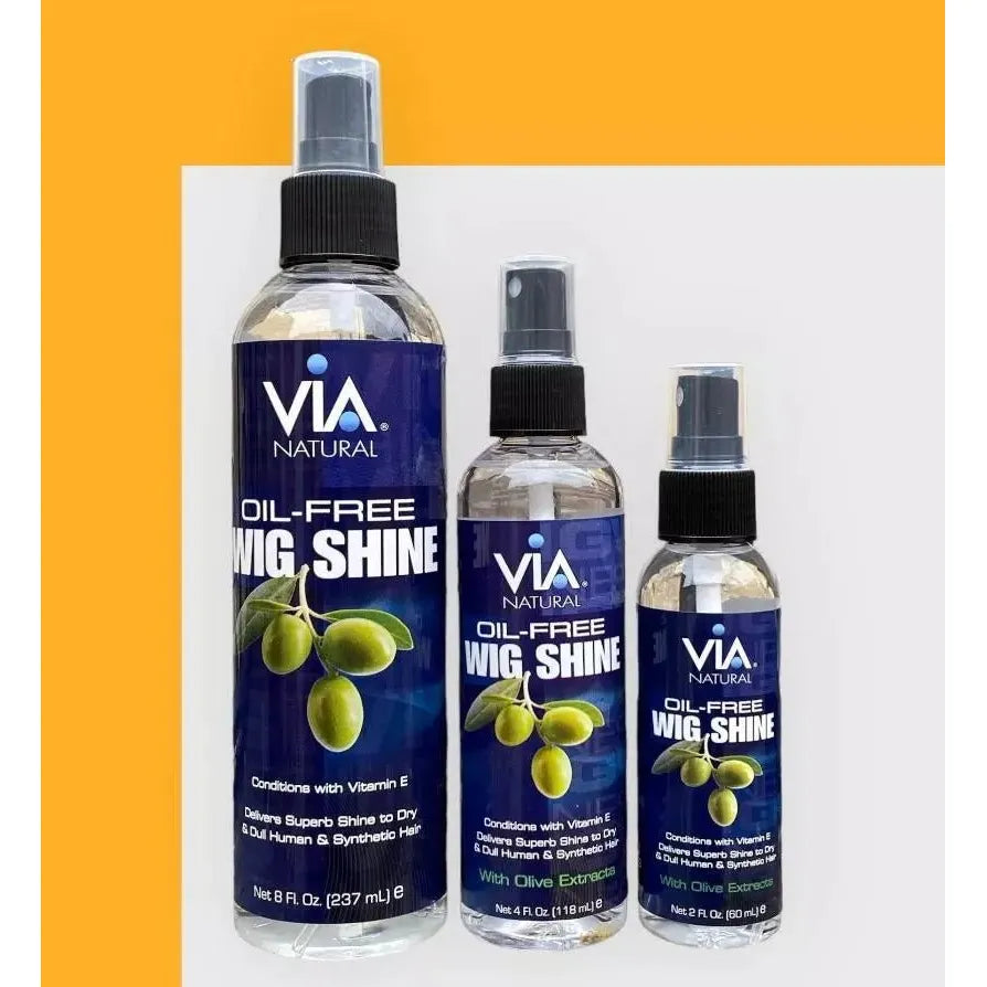 Via Natural Oil - Free Wig Shine Spray for Human & Synthetic Hair | Conditions with Vitamin E & Olive Extracts | 2oz, 4oz, 8oz | - Beauty Exchange Beauty Supply