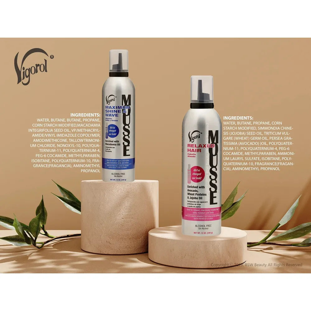 Vigorol Mousse Maximum Shine & Wave With Macadamia Oil 12 Oz - Beauty Exchange Beauty Supply