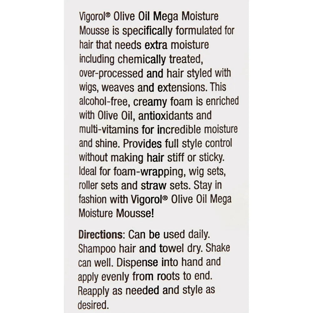 Vigorol Olive Oil Mega Moisture Mousse | Moisturizing | Chemically Treated | Unisex | 12oz - Beauty Exchange Beauty Supply