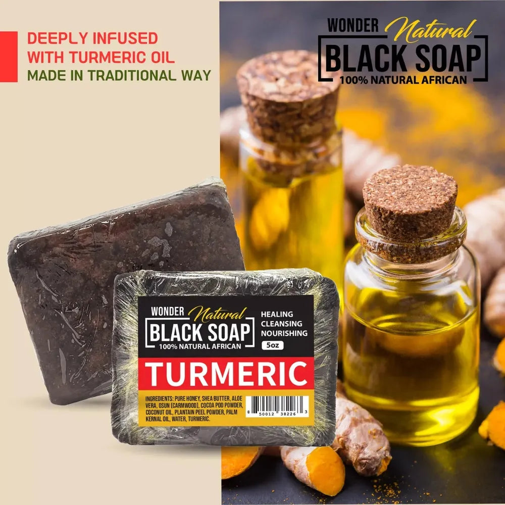 Wonderloc - Natural Turmeric Black Soap | Deep Cleansing | Healing Bar | Nourishing Bar | Pure Honey | Shea Butter | Aloe Vera | Coconut Oil | Kernal Oil | Cocoa Pod Powder | 5Oz | - Beauty Exchange Beauty Supply