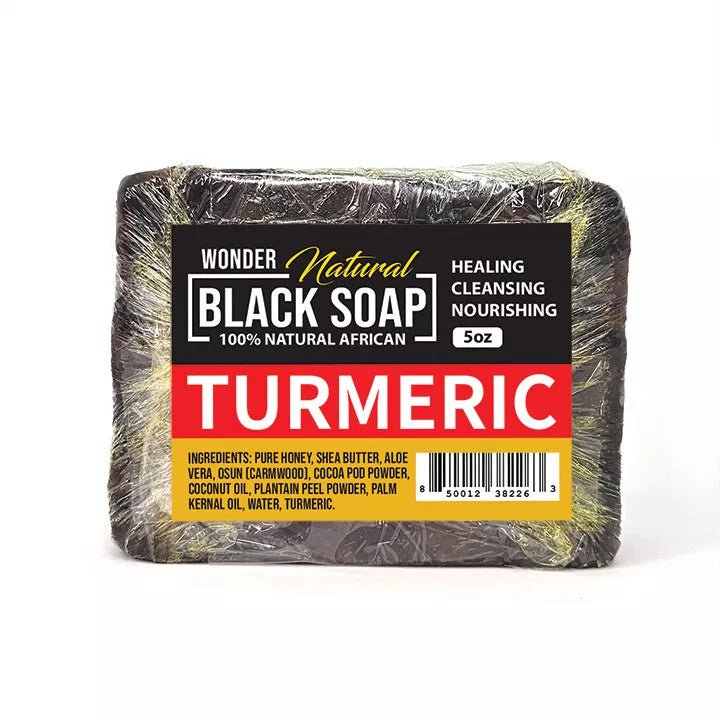 Wonderloc - Natural Turmeric Black Soap | Deep Cleansing | Healing Bar | Nourishing Bar | Pure Honey | Shea Butter | Aloe Vera | Coconut Oil | Kernal Oil | Cocoa Pod Powder | 5Oz | - Beauty Exchange Beauty Supply
