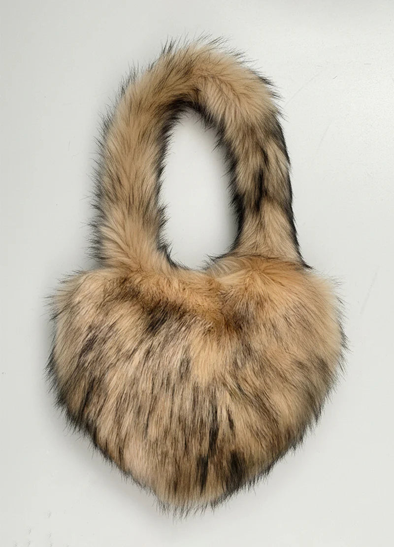 DODO Fuzzy Faux Fur Heart Bag
