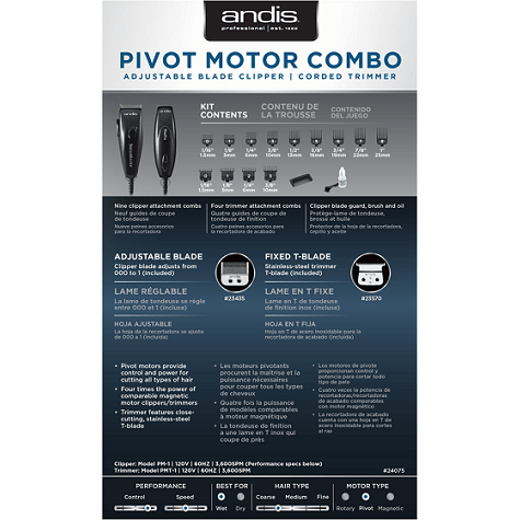 Andis Professional Pivot Clipper and Trimmer Combo - Black - Beauty Exchange Beauty Supply