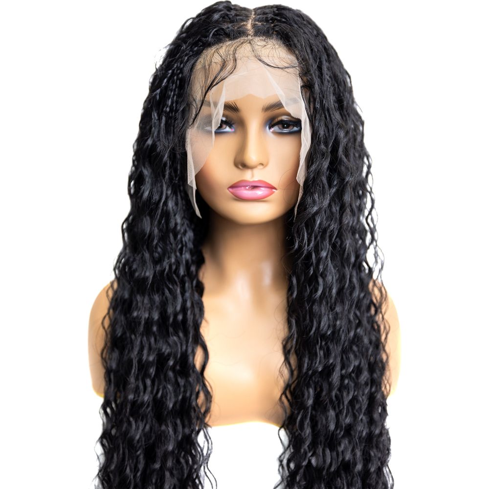 B & B Knotless Synthetic Full Lace Braided Wig - Micro Peruvian Wave 32" - Beauty Exchange Beauty Supply