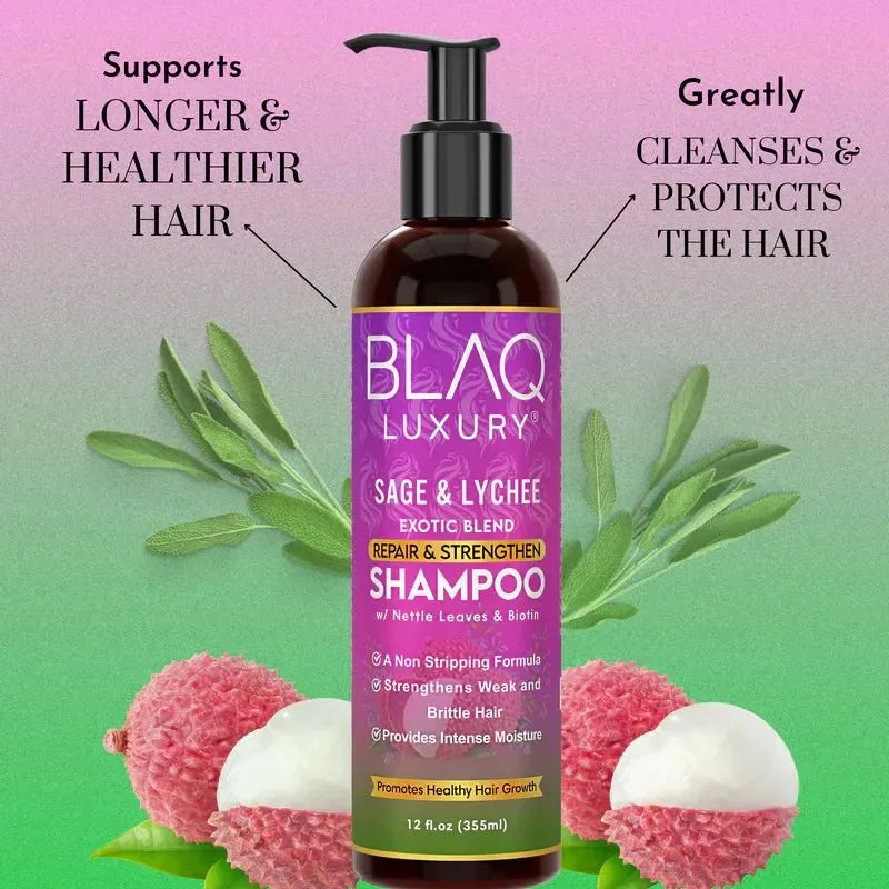 Blaq Luxury Sage & Lychee Repair and Strengthen Shampoo 12oz - Beauty Exchange Beauty Supply