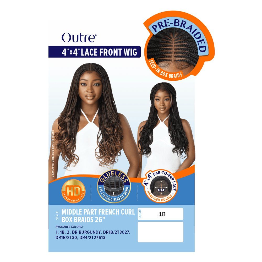 Outre 4x4 Braided HD Lace Front Wigs - Middle Part French Curl Box Braids 26" - Beauty Exchange Beauty Supply