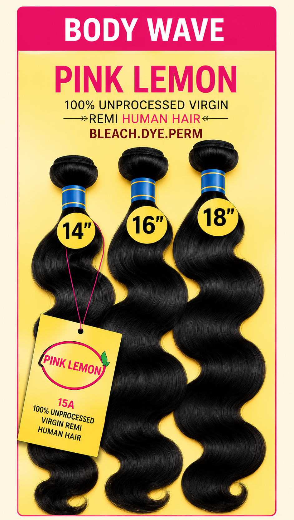 Pink Lemon 13A Virgin Remy Human Hair – Body Wave