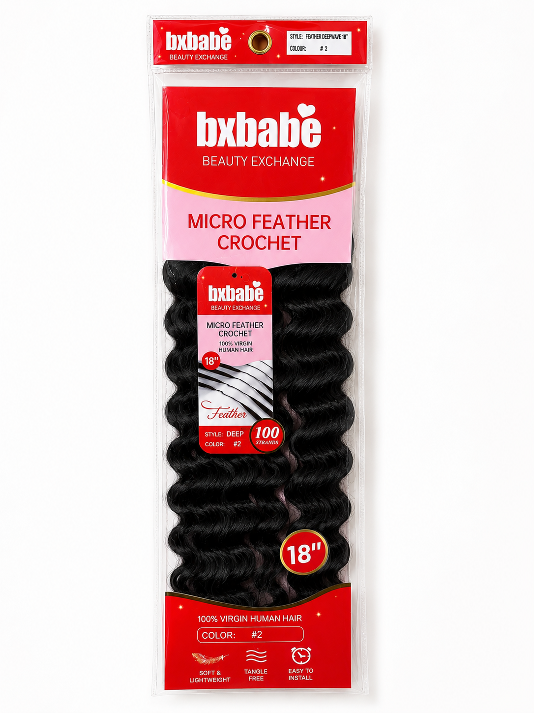 BXBabe Micro Feather Crochet Human Hair – Deep Wave 18"