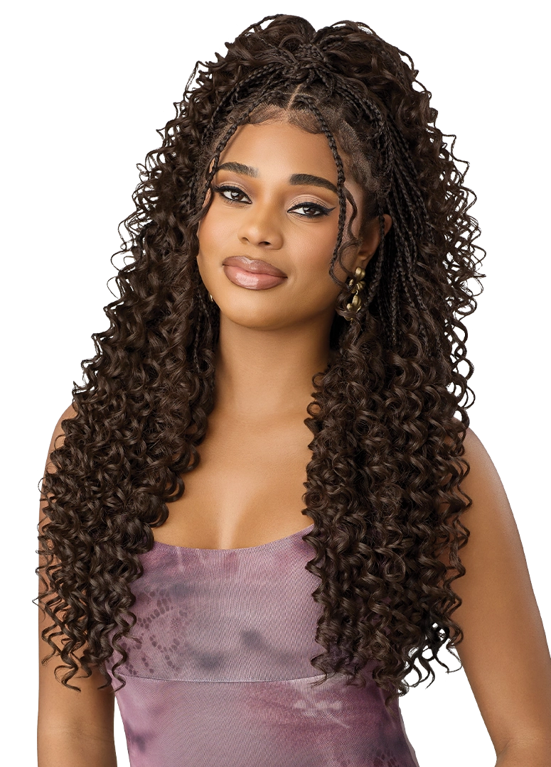 Outre Airtied 100% Fully Hand-Tied Human Hair Blend HD Lace Wig - Boho Passion Box Braids 24"