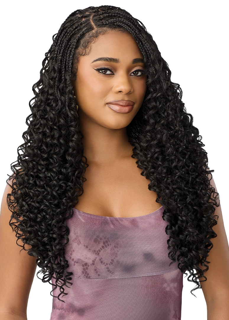 Outre Airtied 100% Fully Hand-Tied Human Hair Blend HD Lace Wig - Boho Passion Box Braids 24"
