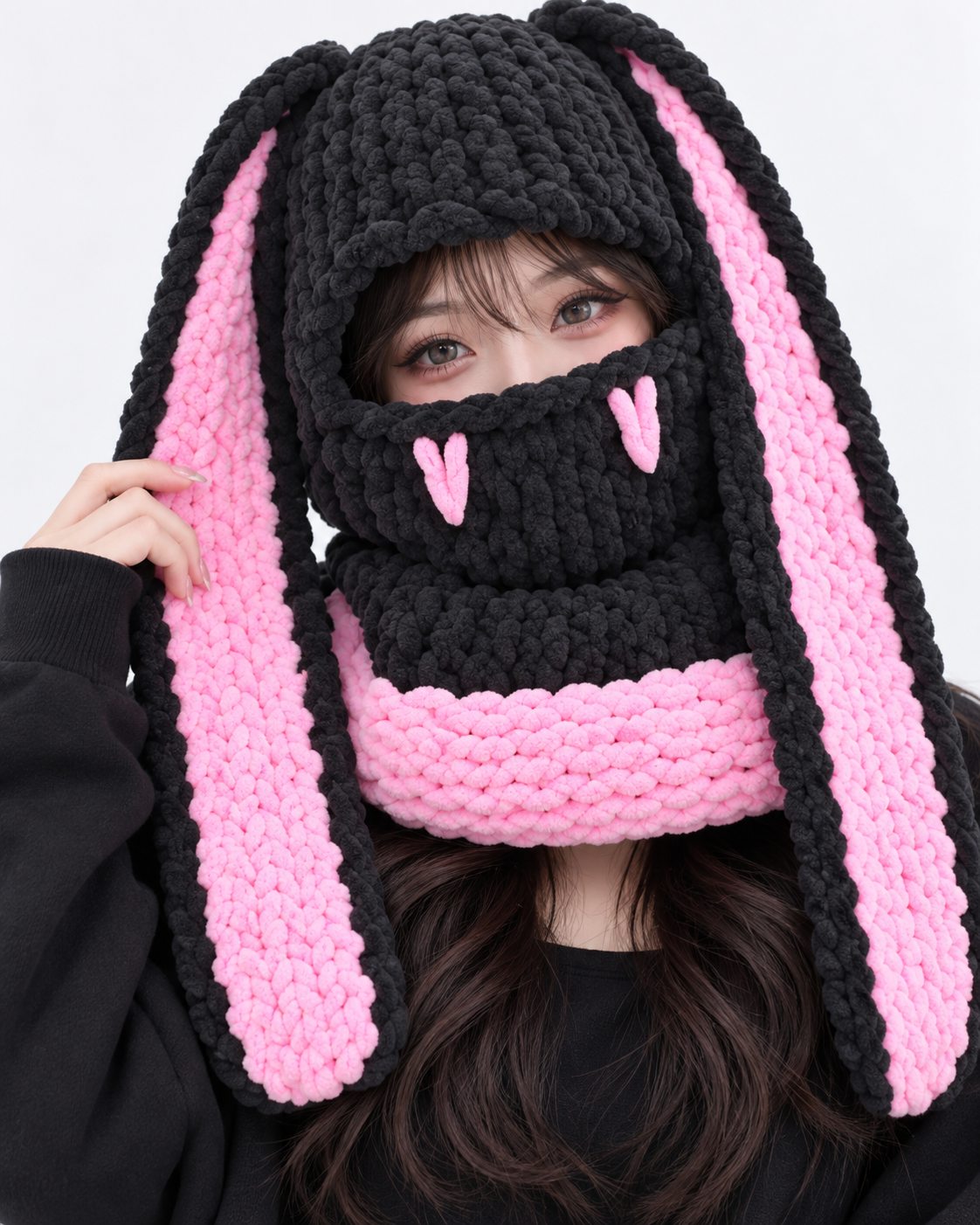 Soft Knit Bunny Ear Balaclava Face Mask