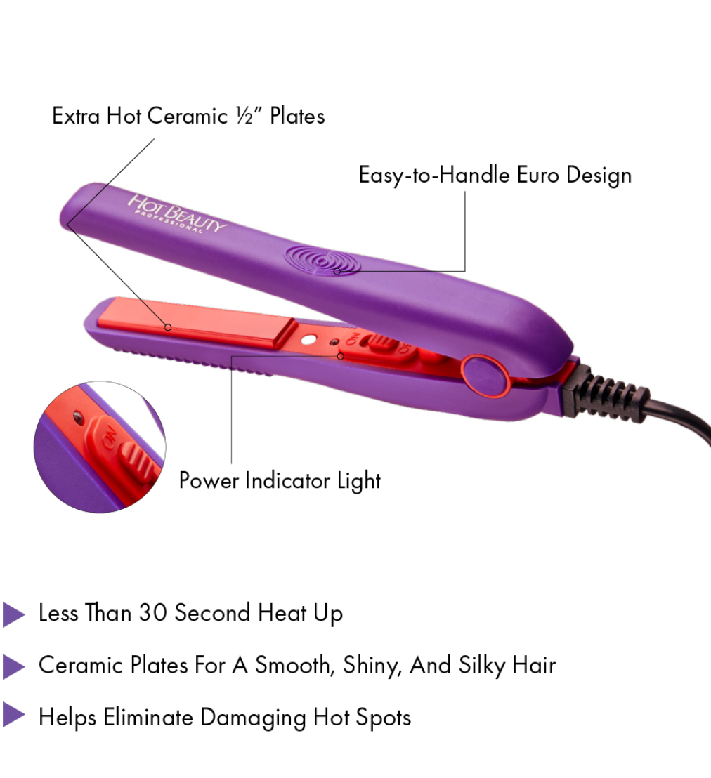 Hot Beauty Ceramic Mini Flat Iron – 1/2"