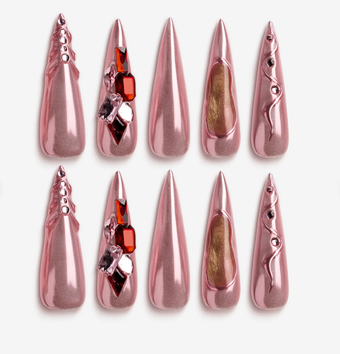 DRESUP Rose Gold Dream Long Almond Stiletto Press-On Nails – 12 Pieces