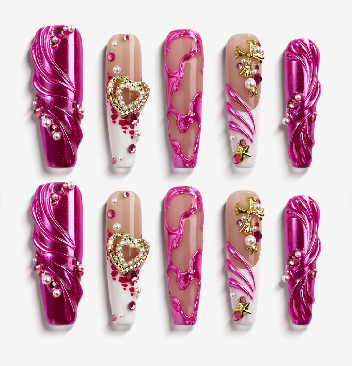 DRESUP Purple Celestial Long Coffin Press-On Nails – 12 Pieces