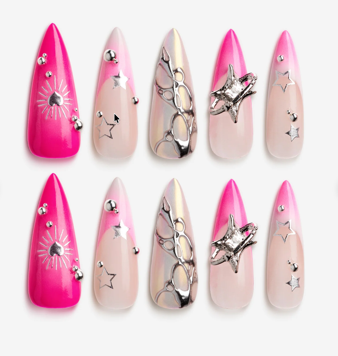 DRESUP Stellar Bloom Medium Almond Stiletto Press-On Nails – 12 Pieces