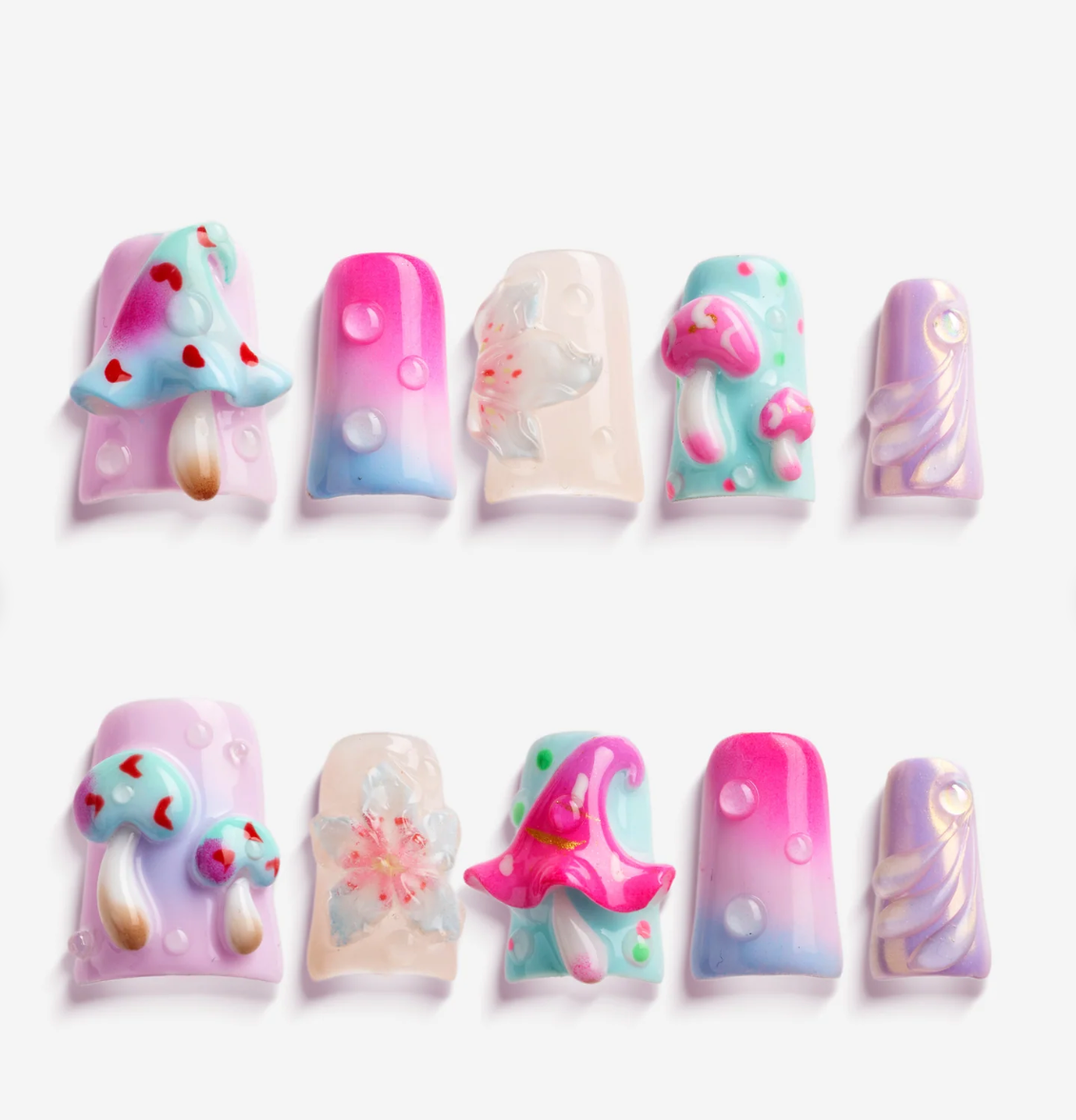 DRESUP Mystical Mushroom Grove Short Coffin Press-On Nails – 12 Pieces