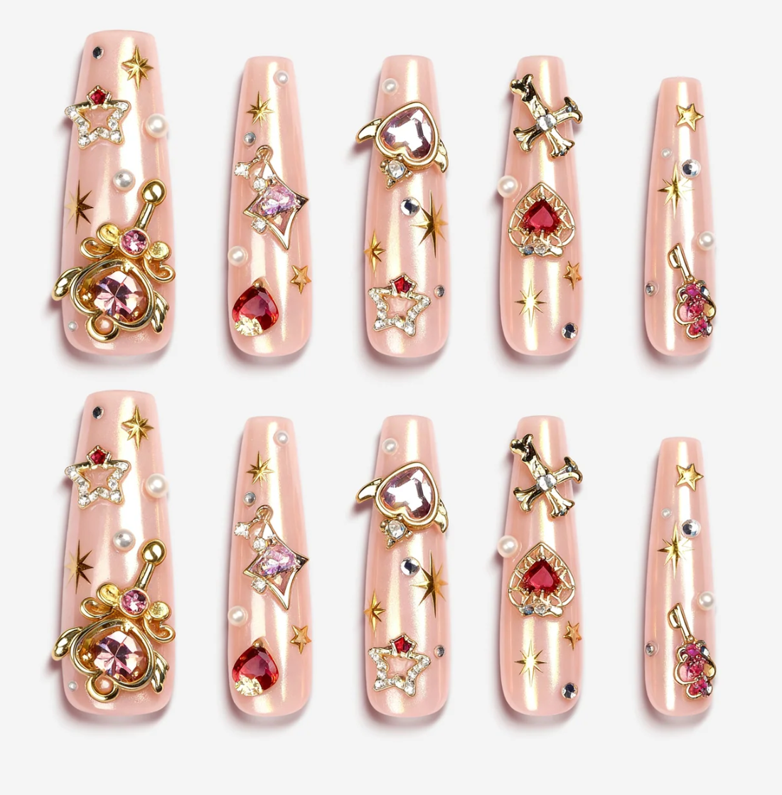DRESUP Princess Secret Long Coffin Press-On Nails – 12 Pieces