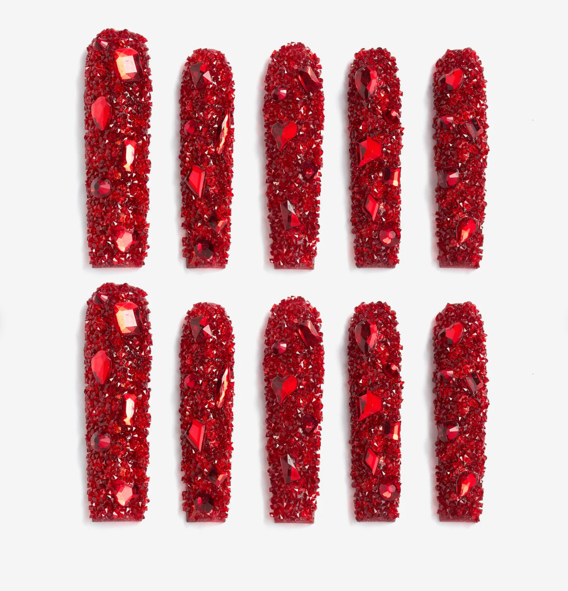 DRESUP Crimson Sparkle Long Pipe Press-On Nails – 12 Pieces