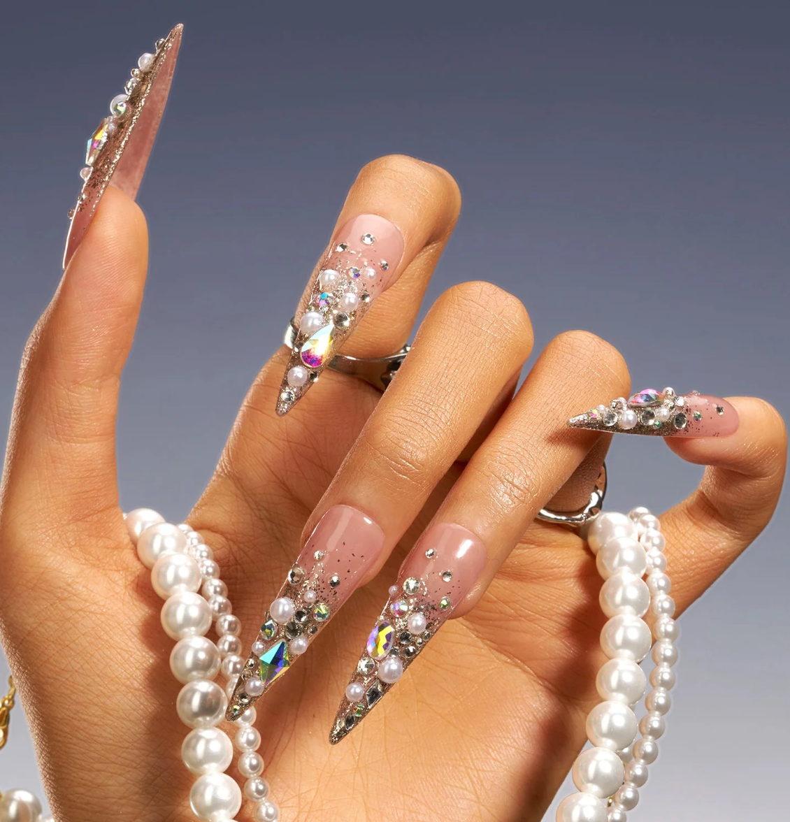 DRESUP Glittery Cosmos Long Stiletto Press-On Nails – 12 Pieces