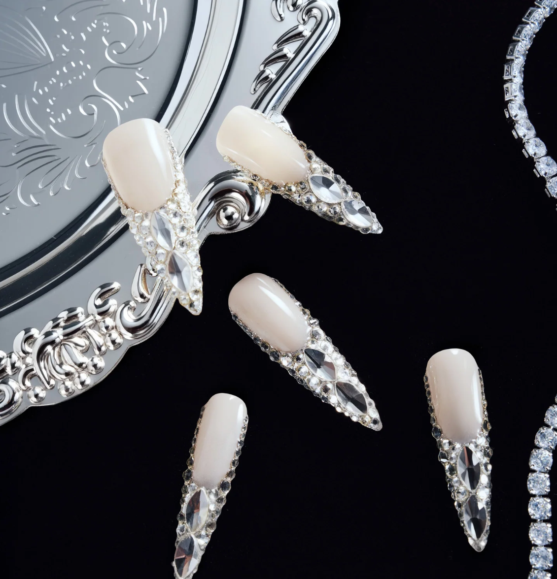 DRESUP Crystal Wings Long Stiletto Press-On Nails – 12 Pieces