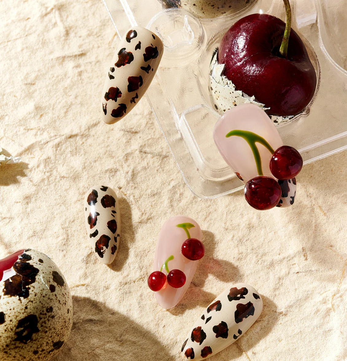 DRESUP Cherries on the Prowl Medium Almond Press-On Nails – 12 Pieces