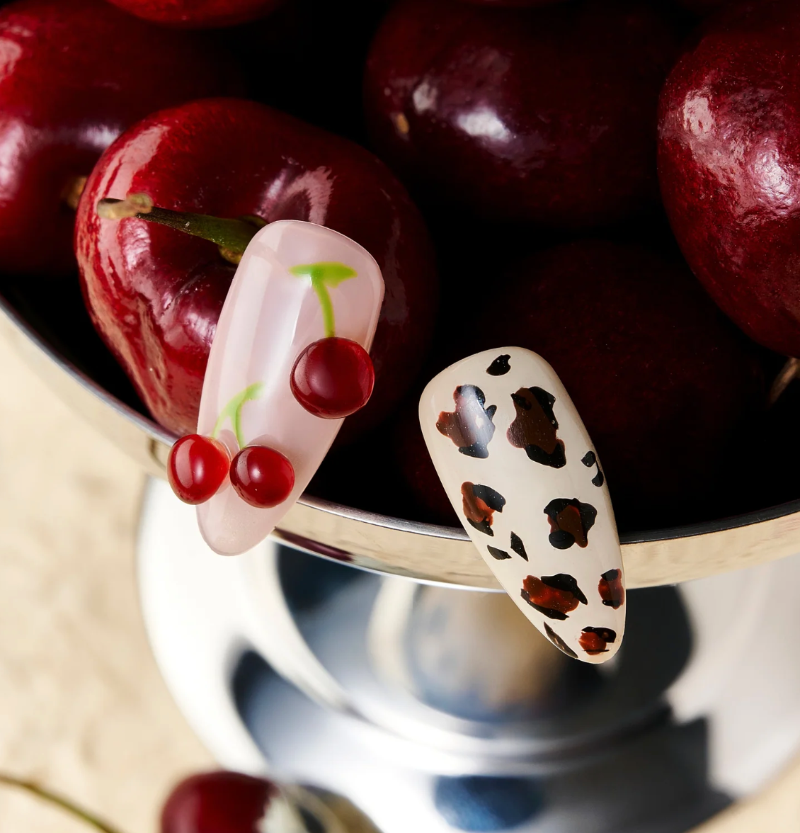DRESUP Cherries on the Prowl Medium Almond Press-On Nails – 12 Pieces