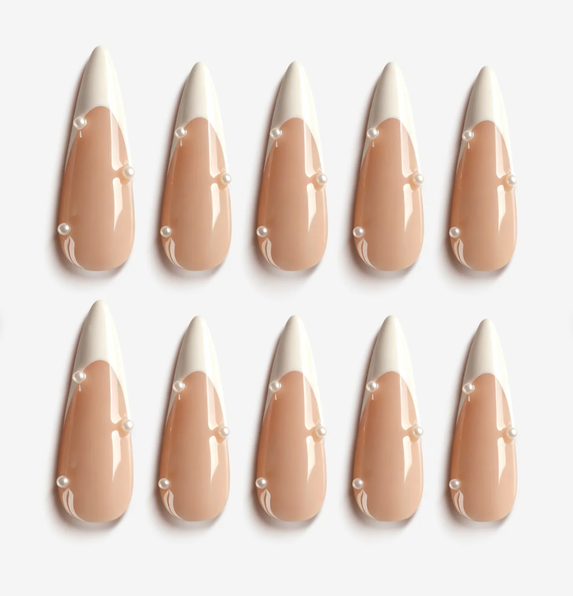 DRESUP Nude Silver Sparkle Medium Almond Stiletto Press-On Nails – 12 Pieces