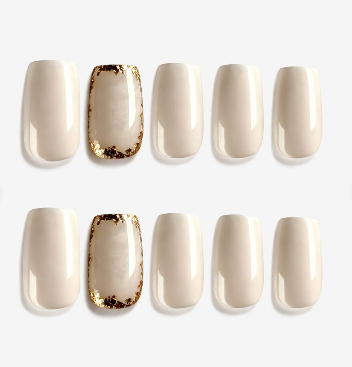 DRESUP Moon Gilt Ivory Short Square Press-On Nails – 12 Pieces