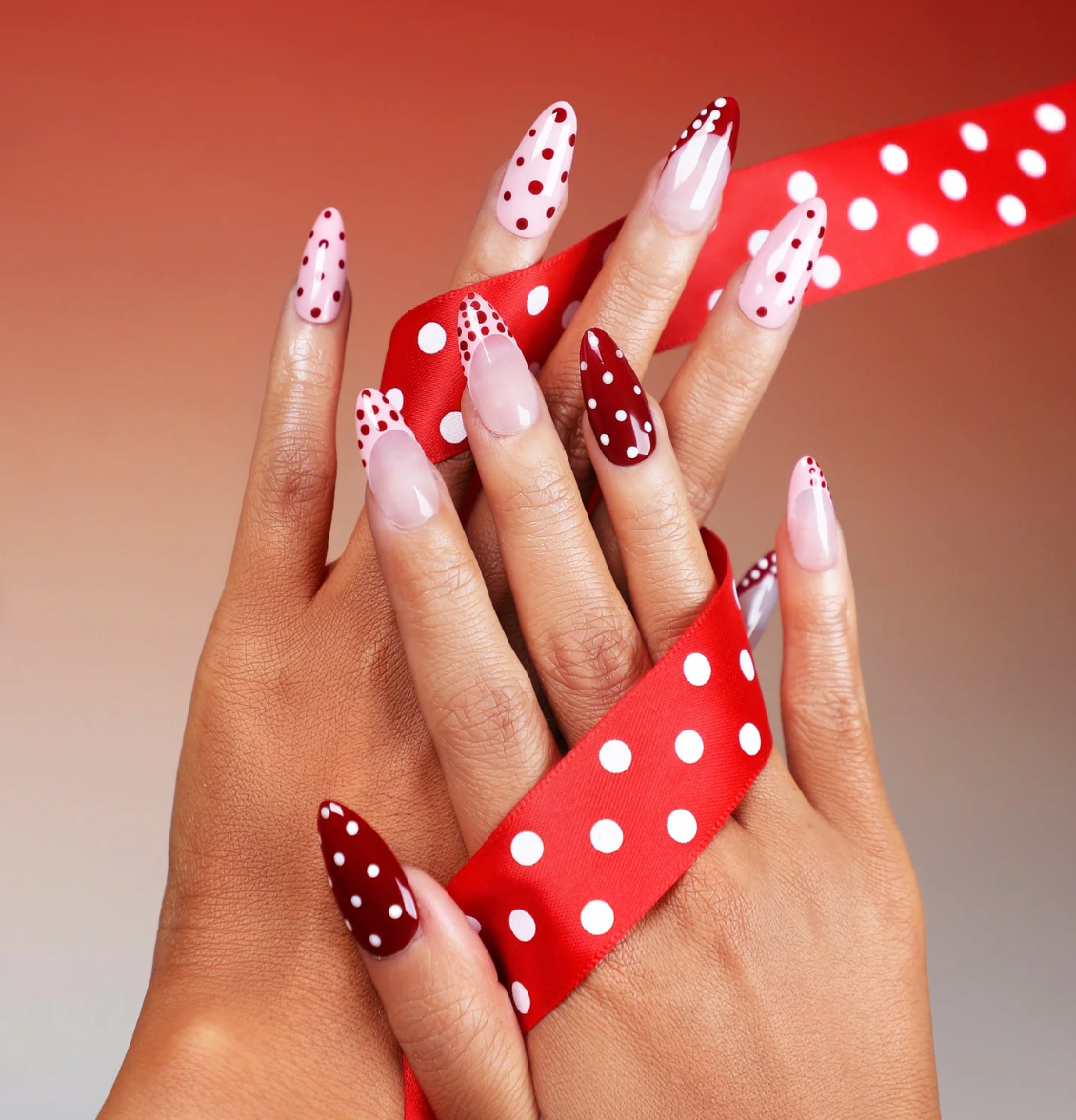 DRESUP Dotted Blossoms Medium Almond Press-On Nails – 12 Pieces