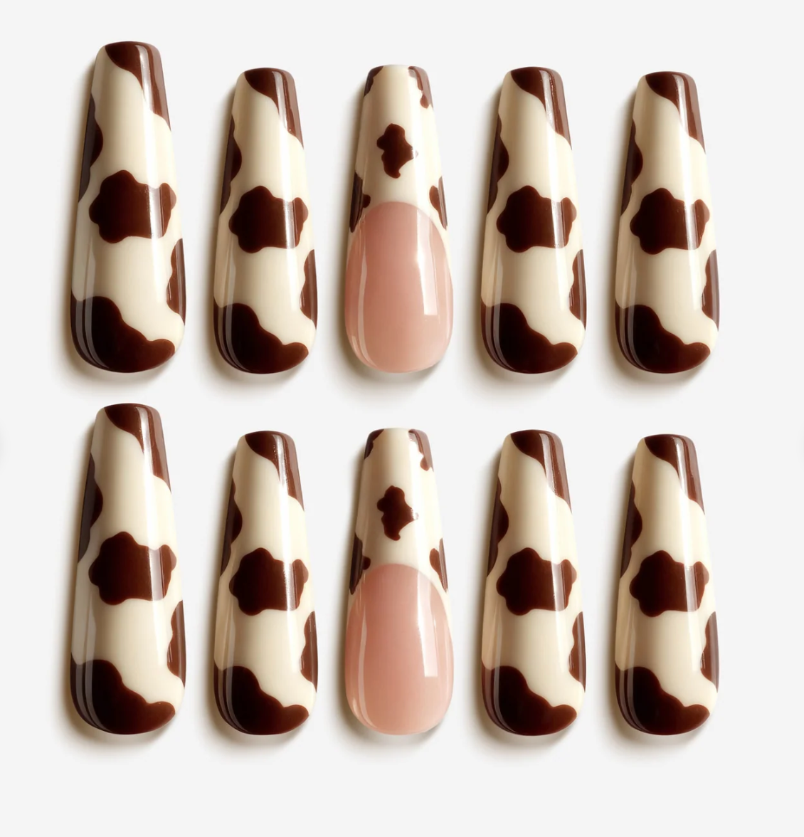 DRESUP Mocha Pasture Medium Coffin Press-On Nails – 12 Pieces